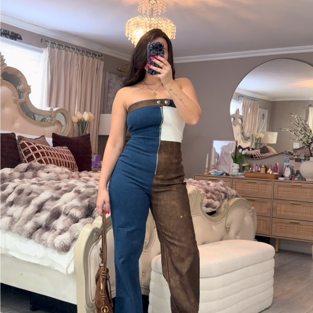Fashion Nova Two-Tone Strapless Jumpsuit